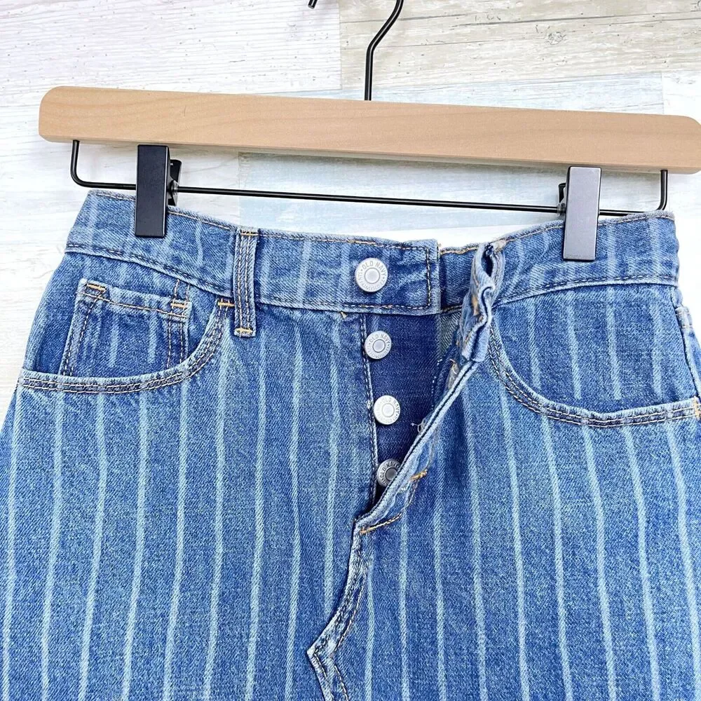 Old Navy Striped Denim Button Front Skirt Blue Medium Wash Girls Large 10 12